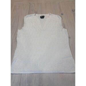Adidas Women White Cotton V-Neck Sweater Vest Golf Textured Knit L 086881 BCA001